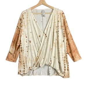 Marla Wynne Shirt Blouse Top women sz XL liquid Knit slinky faux wrap 3/4 sleeve